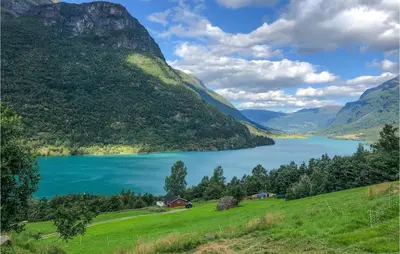 a view of a lake in the mountains at Holiday Home Olden Gjerde in Olden