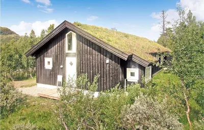 a black and white building with a grass roof at Holiday Home Gålå Peer Gyntlia Iv in Gålå