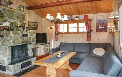 a living room with a couch and a fireplace at Holiday Home Hemsedal Rusto Raunhaug in Hemsedal