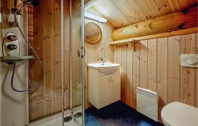 a bathroom with a shower and a sink at Nice Home In Hemsedal With Sauna in Hemsedal