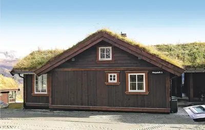 a building with a grass roof with two windows at Holiday Home Hemsedal Høgeloft Ii in Hemsedal