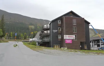 a building on the side of a road at Gorgeous Apartment In Hemsedal in Hemsedal
