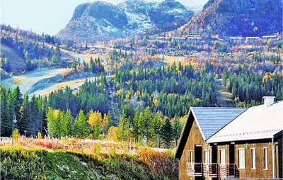 a house on the side of a mountain with trees at Gorgeous Apartment In Hemsedal in Hemsedal