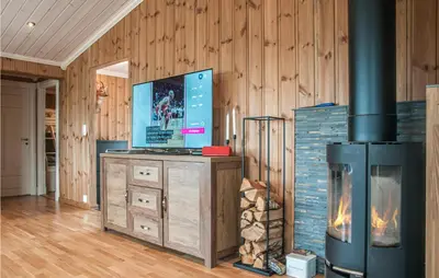 a living room with a fireplace and a stove at Beautiful Home In Engerdal With Kitchen in Kvisla