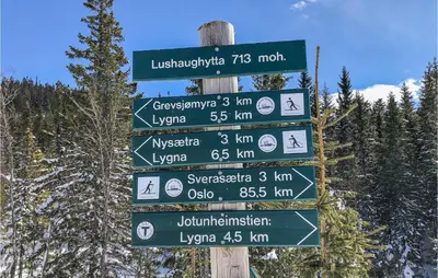 a street sign with many signs on a pole at 3 Bedroom Amazing Home In Jaren in Jaren