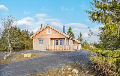 a house in the middle of a forest at 3 Bedroom Amazing Home In Sjusjøen in Sjusjøen