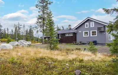 a house in the middle of a field at Cozy Home In Sjusjøen in Sjusjøen