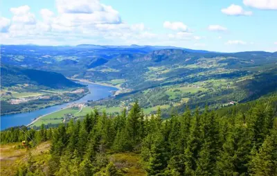 a view of a river in a valley with trees at 4 Bedroom Amazing Home In Lillehammer in Lillehammer