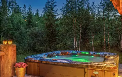 a hot tub with two dogs in it in a yard at Gorgeous Home In Lampeland With Kitchen in Lampeland