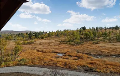 a view of a field with trees in the distance at Stunning Home In Hovden I Setesdal in Hovden