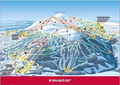 a map of a ski resort in the snow at Koselig hytte - Trysilfjellet ski in og ski out 4 soverom, 2 bad, badstue, fiber bredbånd og Elbillader in Trysil