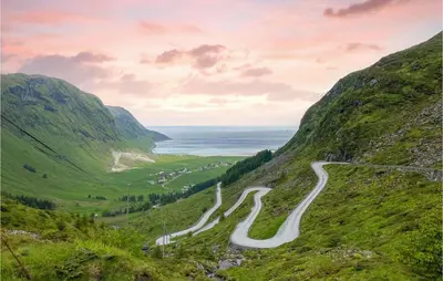 a winding road on the side of a mountain at 3 Bedroom Awesome Home In Leikanger in Leikanger