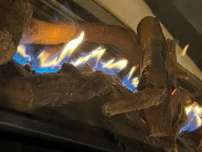 a close up of a fire in an oven at Ytterland Apartments in Ålesund