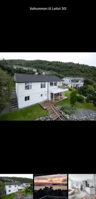 a collage of three pictures of a white house at Relaxing place on Godøya in Godøy