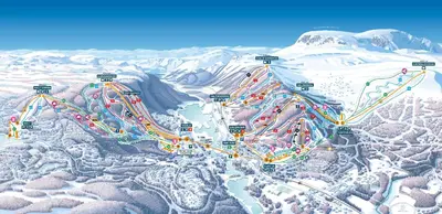 a map of a ski resort in the mountains at Flott leilighet i Vestlia - ski in/ski out in Geilo