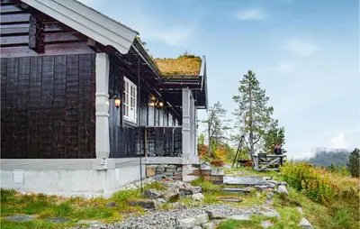 a house with a grass roof on the side of it at 4 Bedroom Pet Friendly Home In Eggedal in Eggedal