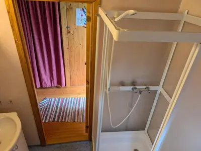 a shower stall in a bathroom with a toilet at 4 person holiday home in HARDBAKKE-By Traum in Hardbakke