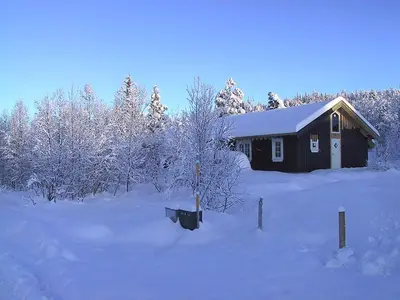 a house with snow covered trees in front of it at Gålå Fjellhytte - cabin with sauna and whirlpool tub in Sør-Fron