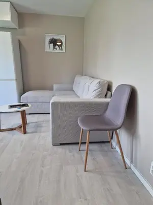 a living room with a couch and a chair at Chausseen Apartments in Krogsti
