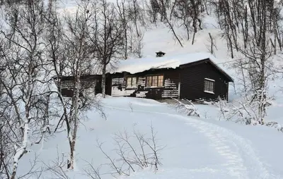 a log cabin in the snow with a trail at Holiday Home Haugastøl Xxxix in Haugastøl