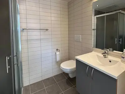 a bathroom with a toilet and a sink at Bjelbølens stjernely in Beitostøl
