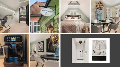 a collage of pictures of a bedroom and a room at Bryggen Living in Bergen