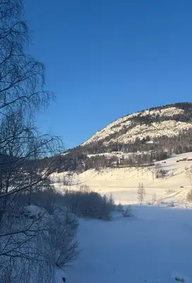 a snow covered hill with a snow covered field at Hytte nær Ål in Vass