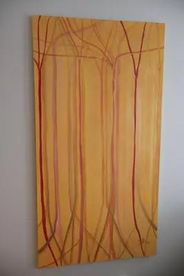 a painting of trees on a wall at Dinbnb Apartments I Charming 3-Bedroom in the Heart of the City in Bergen