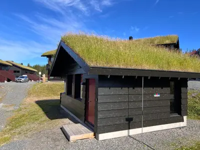 a turf roof on a building with a grass roof at New ap The Nest in Hafjell ski in out and fast Wifi in Øyer