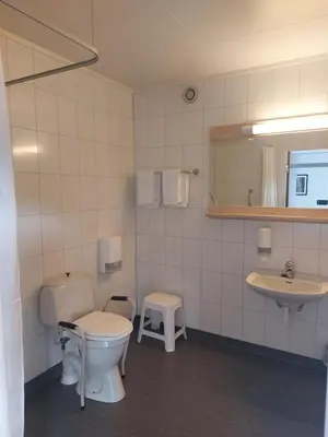 a bathroom with a toilet and a sink at Øiseth Hotell AS in Rendalen