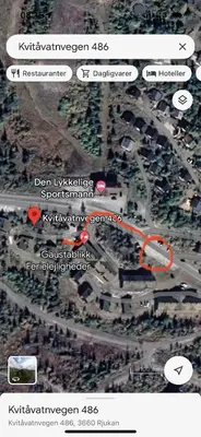 a map of a street with a red arrow at SKI INN/OUT - 4-room apartment w/3 bedroom in Gaustablikk