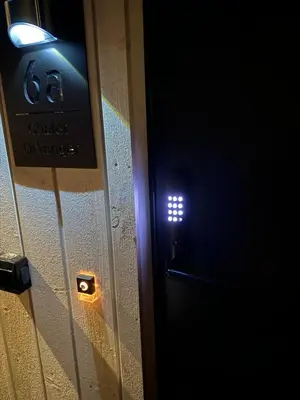 a door with a sign that reads student entrance at Chalet Orkanger - Close to Everything, Far from Ordinary in Orkanger