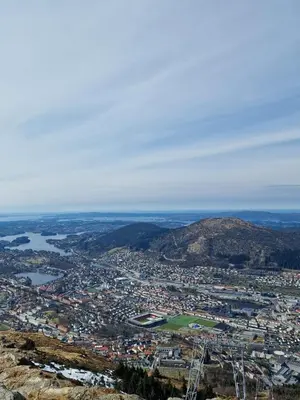 a view of a city from the top of a mountain at Apartments Bergen free parking in Bergen